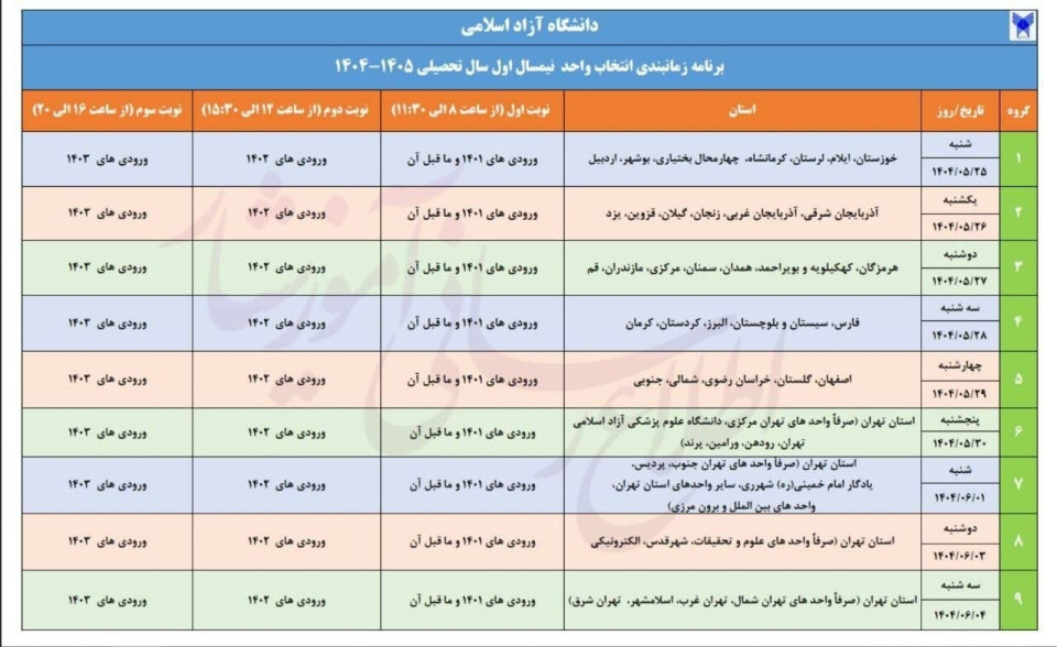 اعلام جزئیات ثبت‌نام ترم جدید دانشگاه  آزاد اسلامی به تفکیک ورودی‌ها