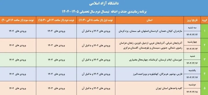 آغاز فرآیند حذف و اضافه نیمسال دوم  در دانشگاه آزاد اسلامی از ۱۲ اسفند